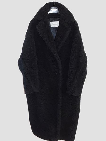 マックスマーラアルパカシルクウールテディベアアイコンコート■白タグＭ黒ブラック