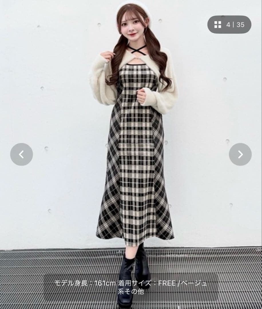 NOMAE シャギーボレロロングチェックワンピース