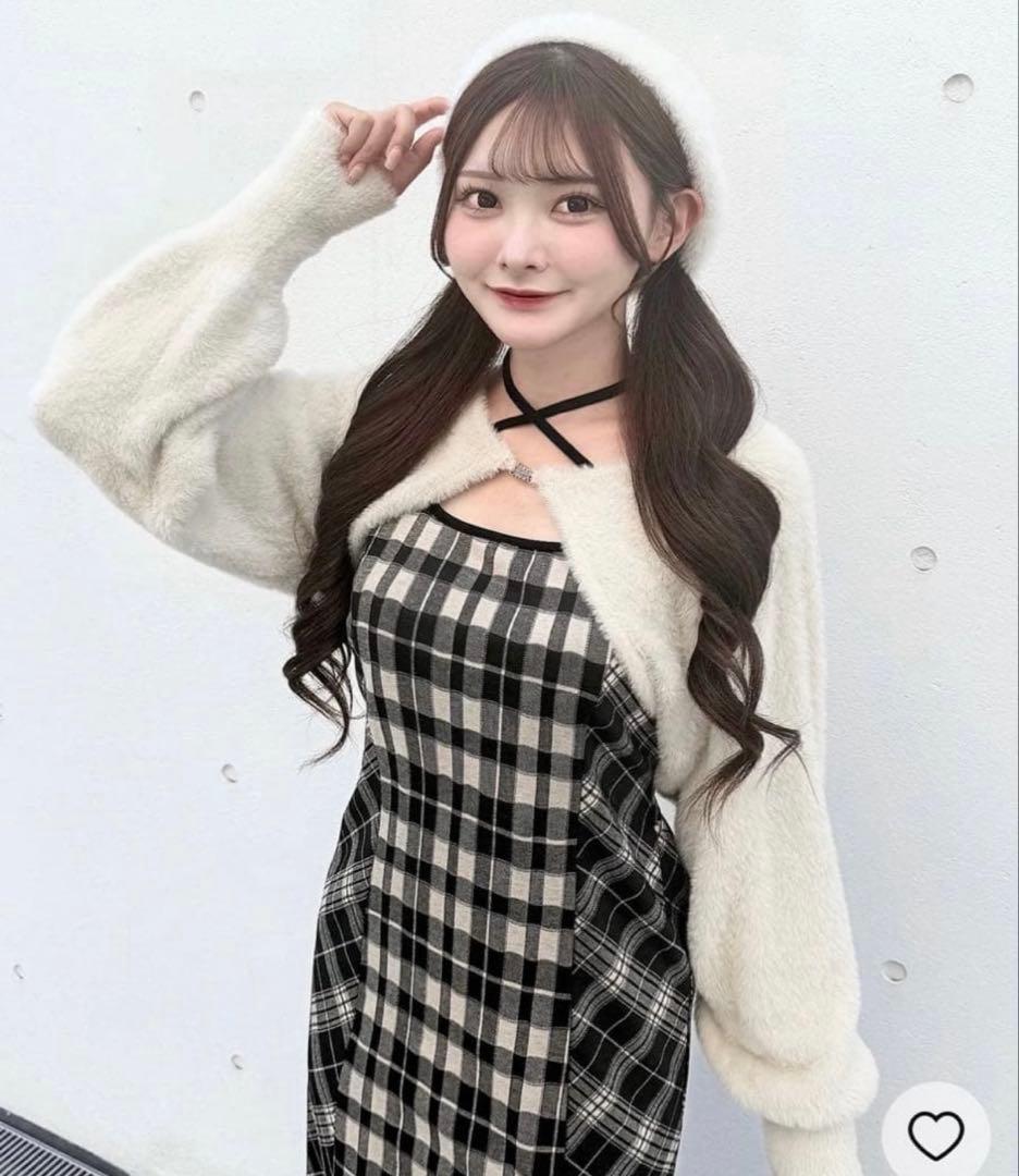 NOMAE シャギーボレロロングチェックワンピース