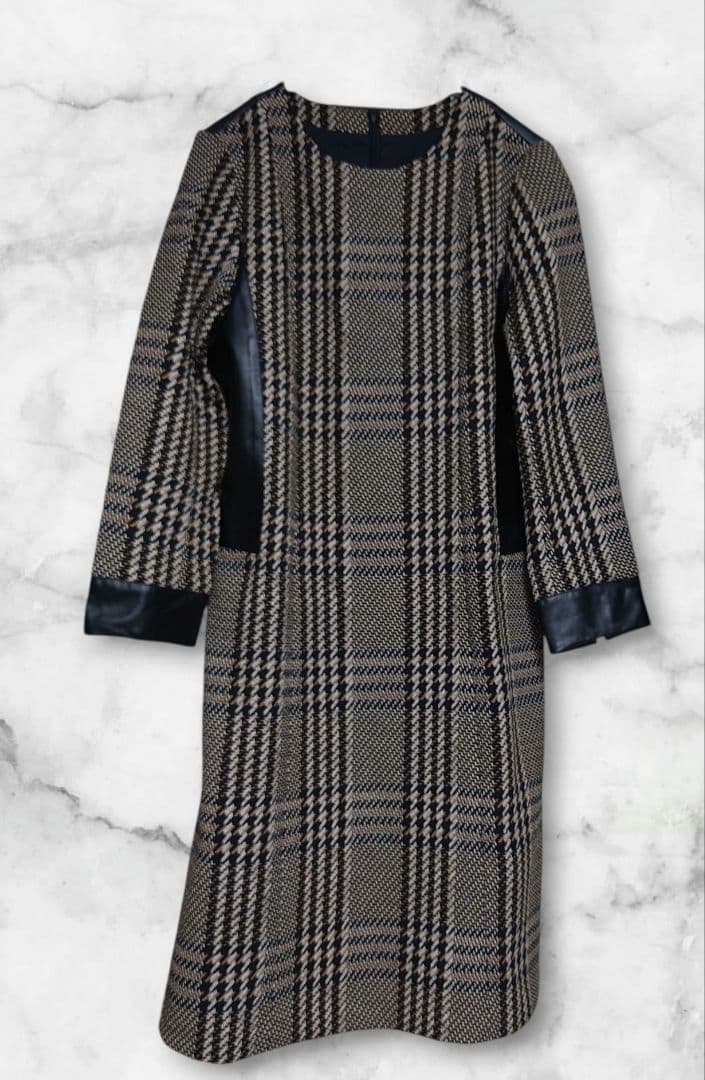 HIROKO BIS ジャガードツィードプリントドレス　皮革　異素材