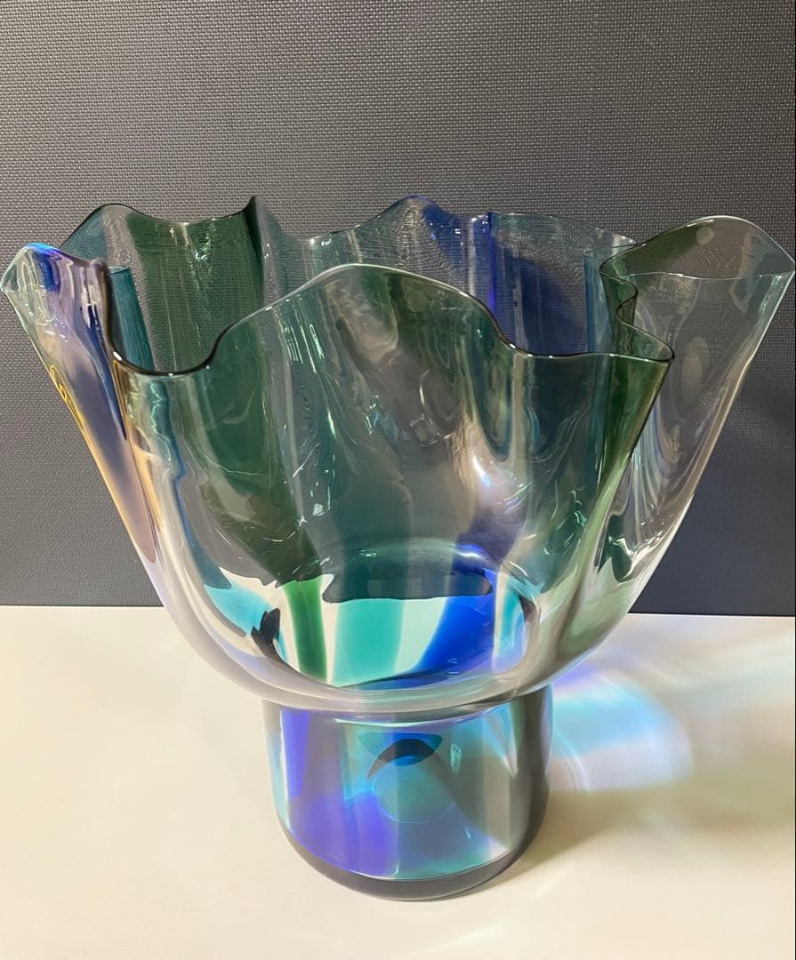 北一硝子　フラワーベース　ガラス　ブルー・グリーン・クリア