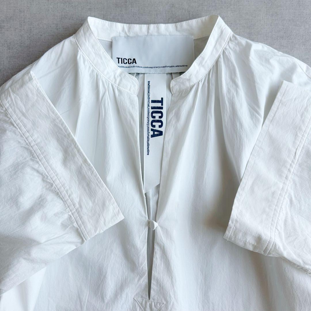 美品▲TICCA ティッカ //コットンスキッパー半袖シャツ ▲オフホワイト　白