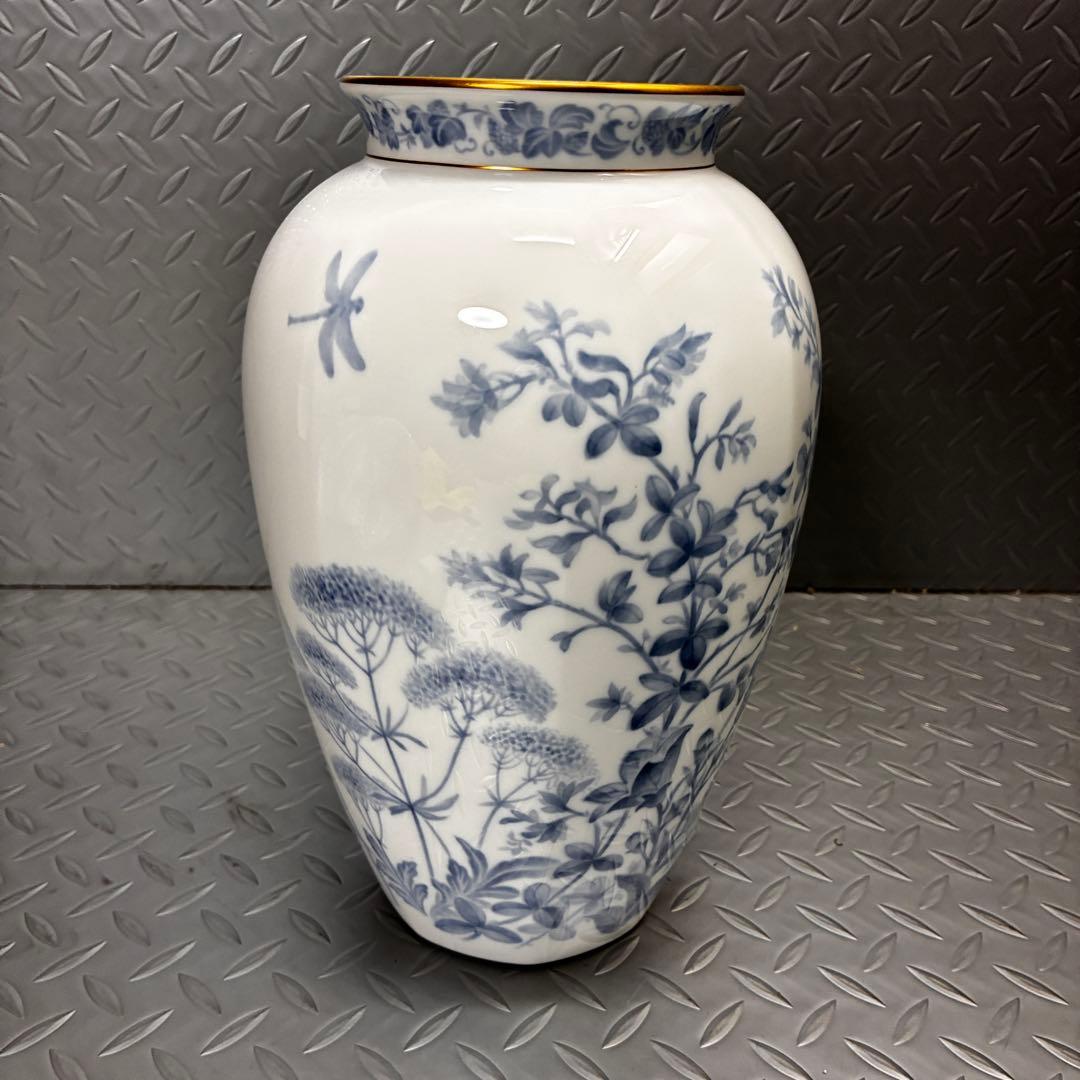 【希少】大倉陶園 草加紋様 金彩口 花瓶 高さ 28cm 口縁口径 11.5cm