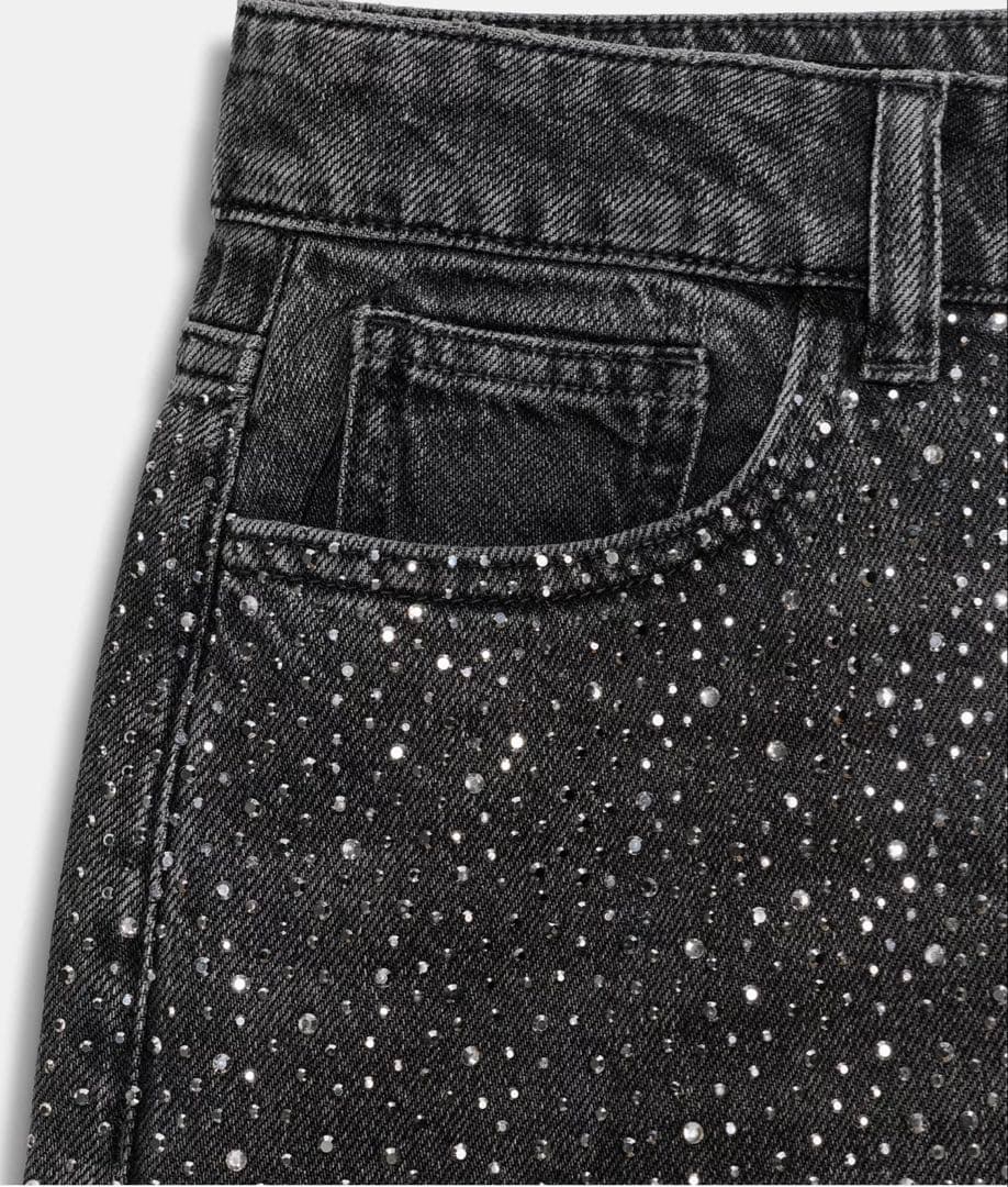 ZARA ルーズワイドレッグ ミッドライズ デニムパンツ グリッター　36