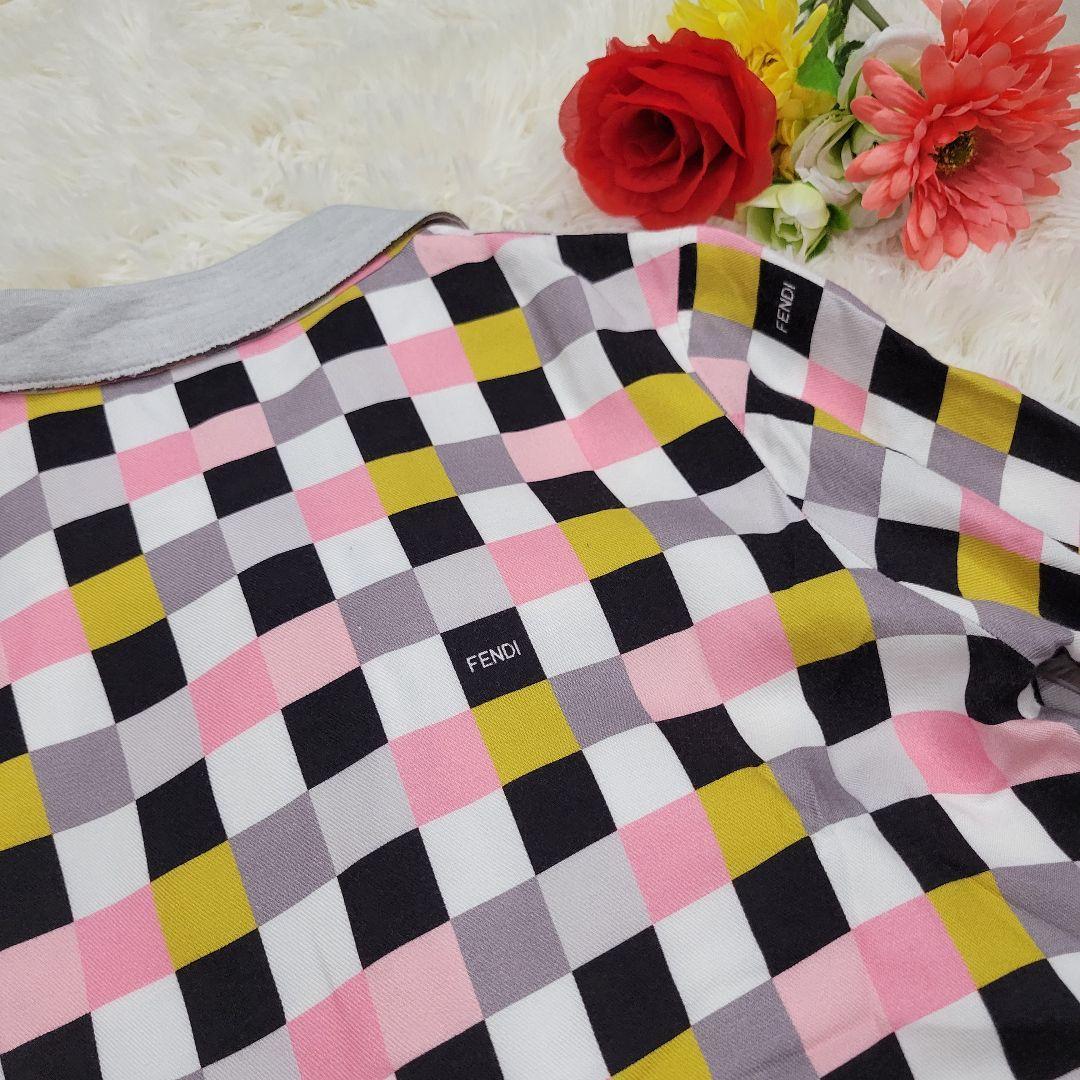 FENDI　フェンディ　ブロックチェック　ロゴ　ワンピース　ドレス　派手フリル