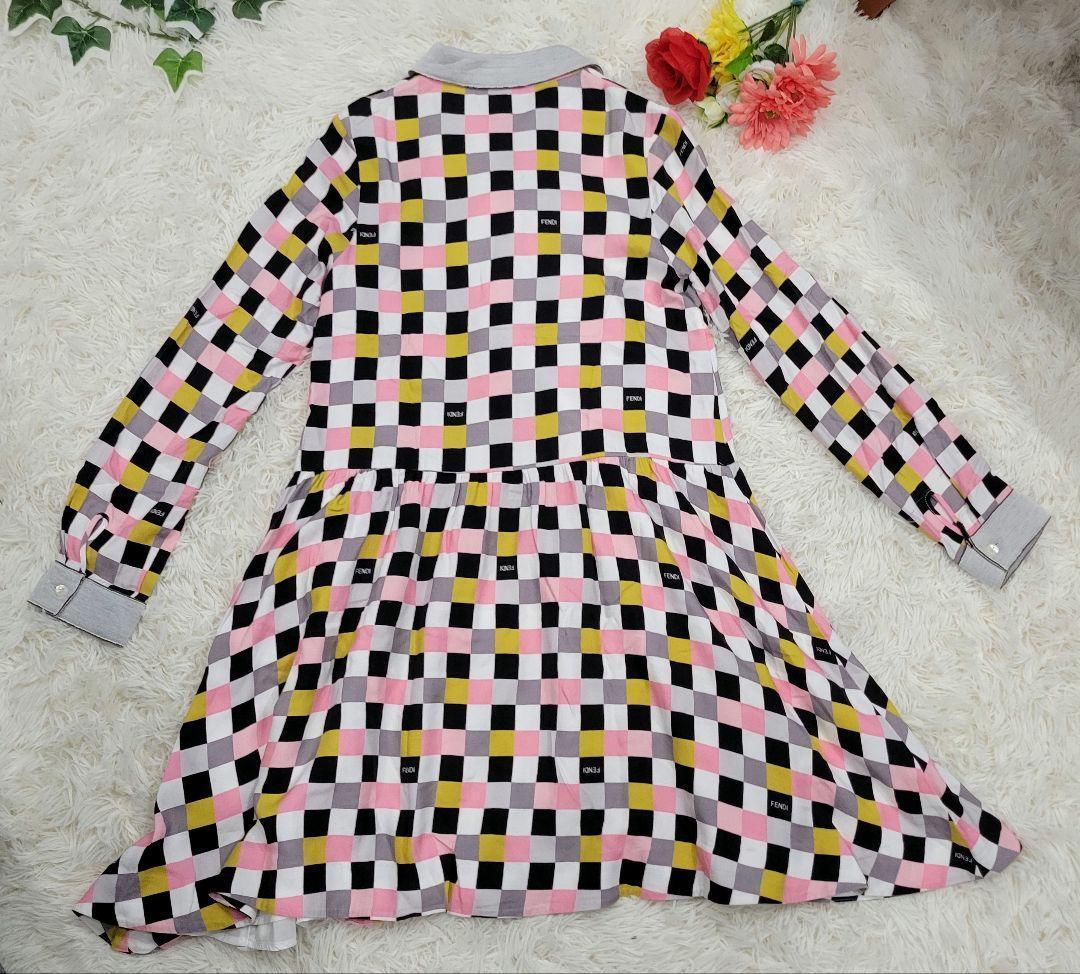 FENDI　フェンディ　ブロックチェック　ロゴ　ワンピース　ドレス　派手フリル