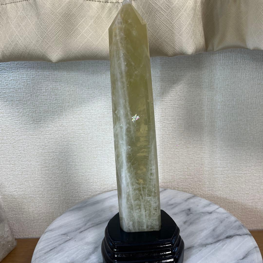 【天然石】大サイズ　シトリン　タワー　ポイント　六角柱　台座付き