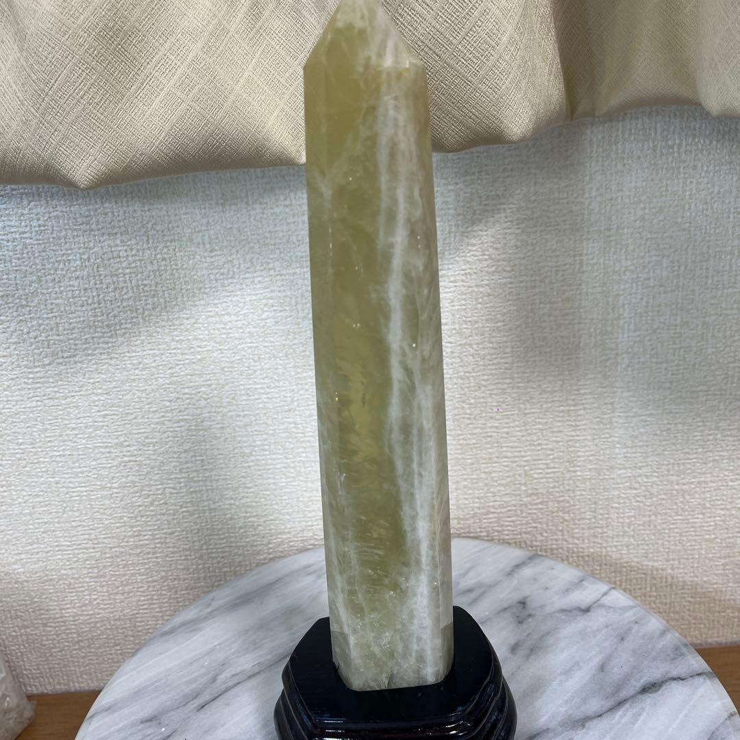 【天然石】大サイズ　シトリン　タワー　ポイント　六角柱　台座付き