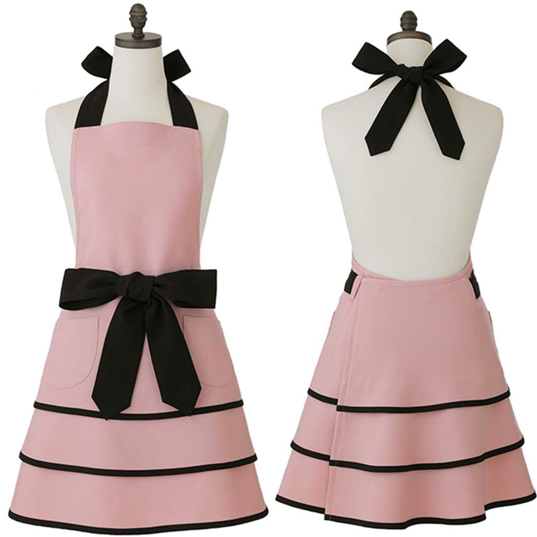 【新品】アームボーテ ロータスピンク&ブラックティアードフレアーエプロン