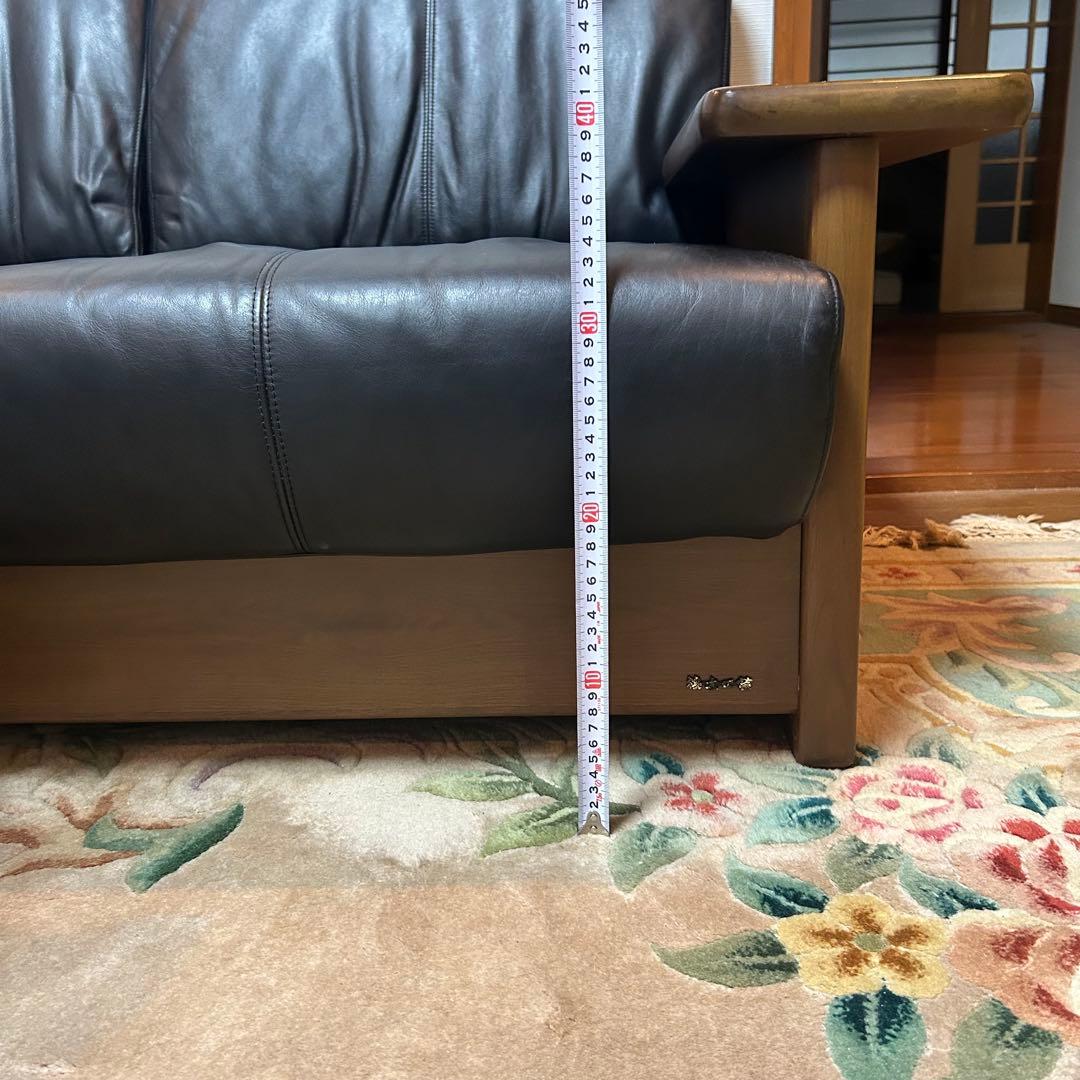 浜本工芸　黒本革レザー1人掛けソファ-a