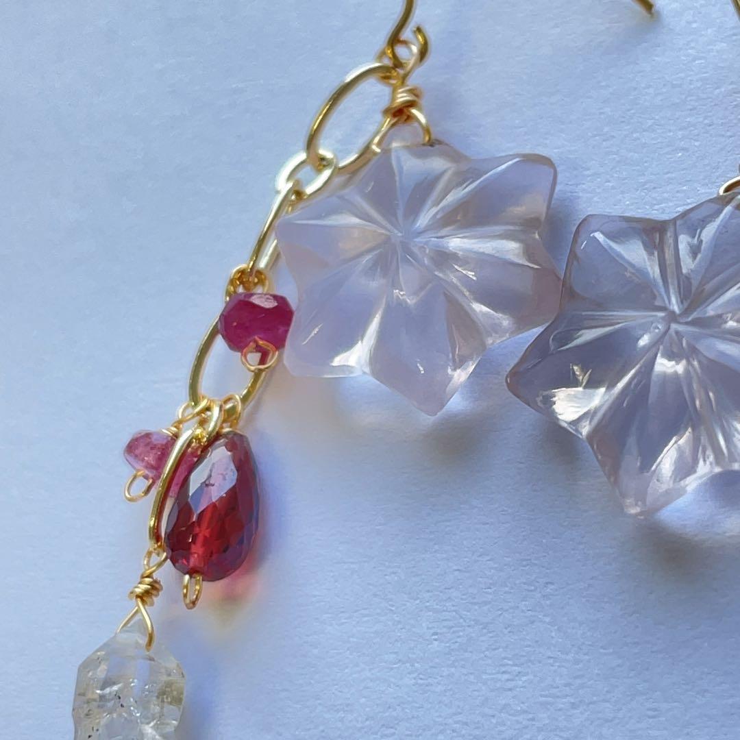 おまとめです！14kgf ローズクォーツとハーキマーのピアス