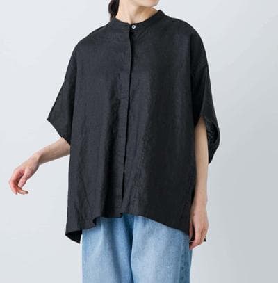 【即配送】かぐれ リネンスクエアケープシャツ 黒