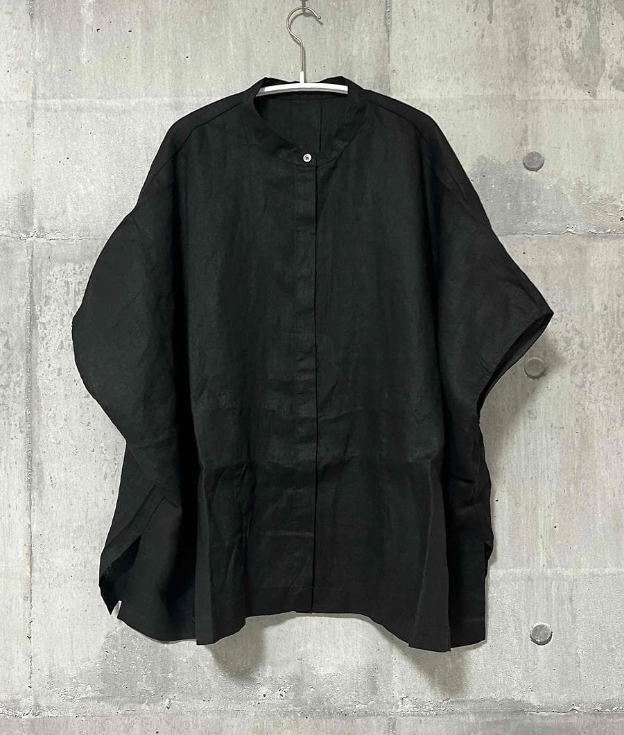 【即配送】かぐれ リネンスクエアケープシャツ 黒