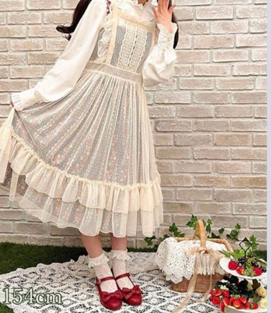 く紫、生成り　ドットチュールエプロンセット