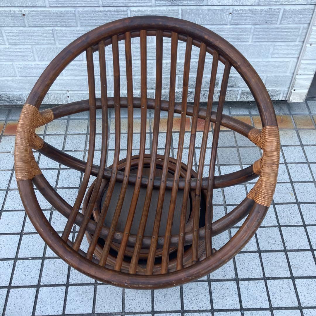 ①アジアンレトロ 回転式ラタンチェア ラウンドソファ エッグチェア アームチェア