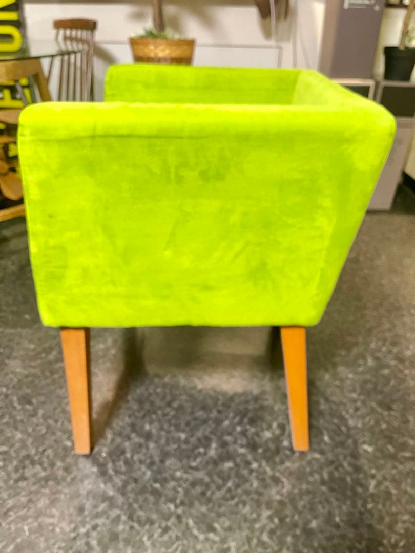 ②グリーン ソファー 椅子 1人がけ スウェード生地 オシャレ