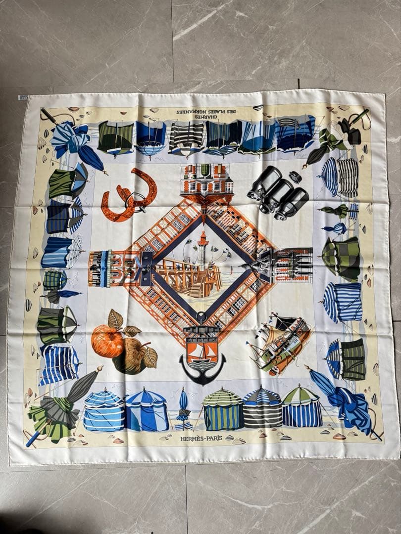 【お値下げ】HERMES エルメス カレ90 ノルマンディの浜辺 シルクスカーフ