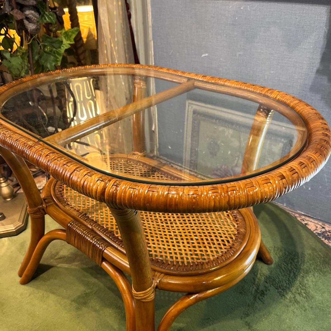 Sale ヴィンテージ 籐ラタンフレーム オーバル　ローテーブル