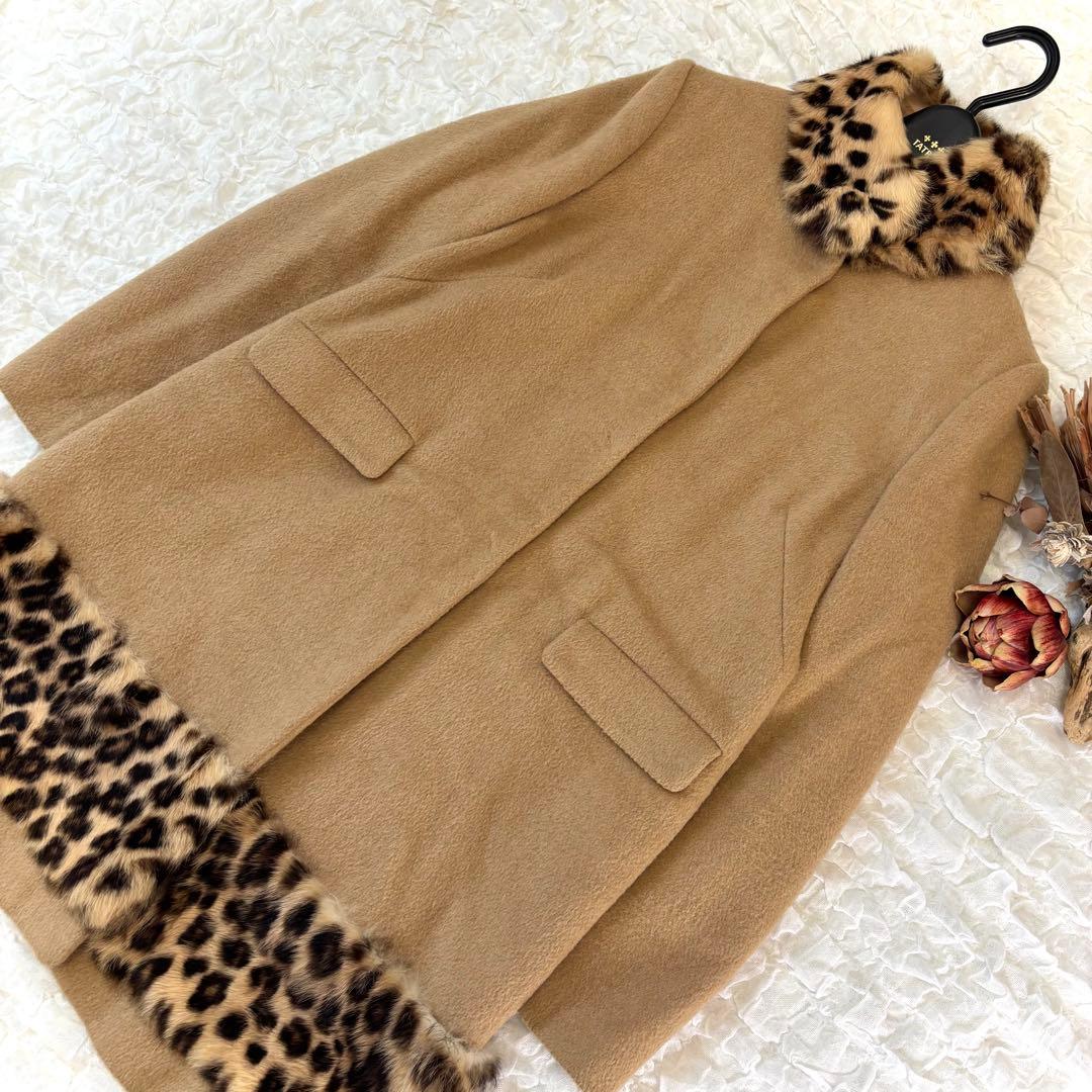 ブルーガール レオパード コート ラビット ファー blugirl ミドル丈 S