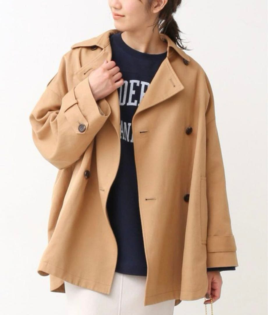 Spick&Span コットンリネンツイルオーバーミドル丈コート ベージュ 38