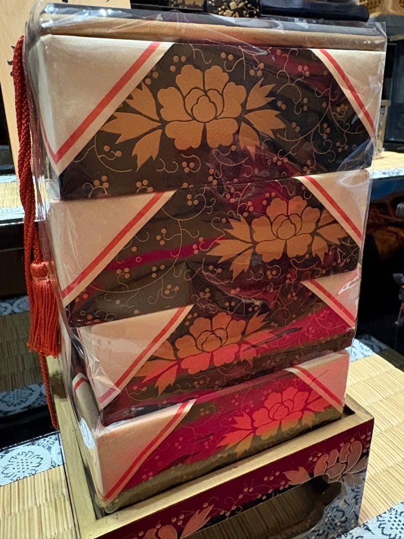 雛人形 七段飾り 台・屏風・道具③④⑤ 三段重/ぼんぼり/桜橘 ※シミ色あせあり