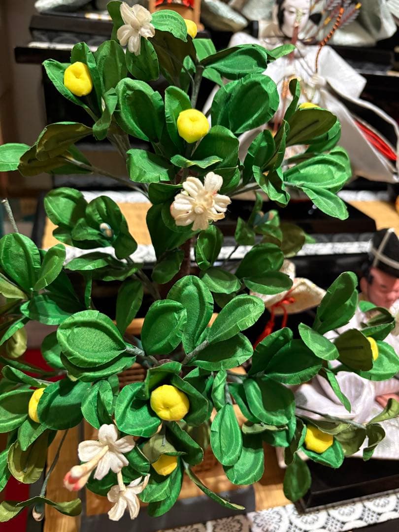 雛人形 七段飾り 台・屏風・道具③④⑤ 三段重/ぼんぼり/桜橘 ※シミ色あせあり