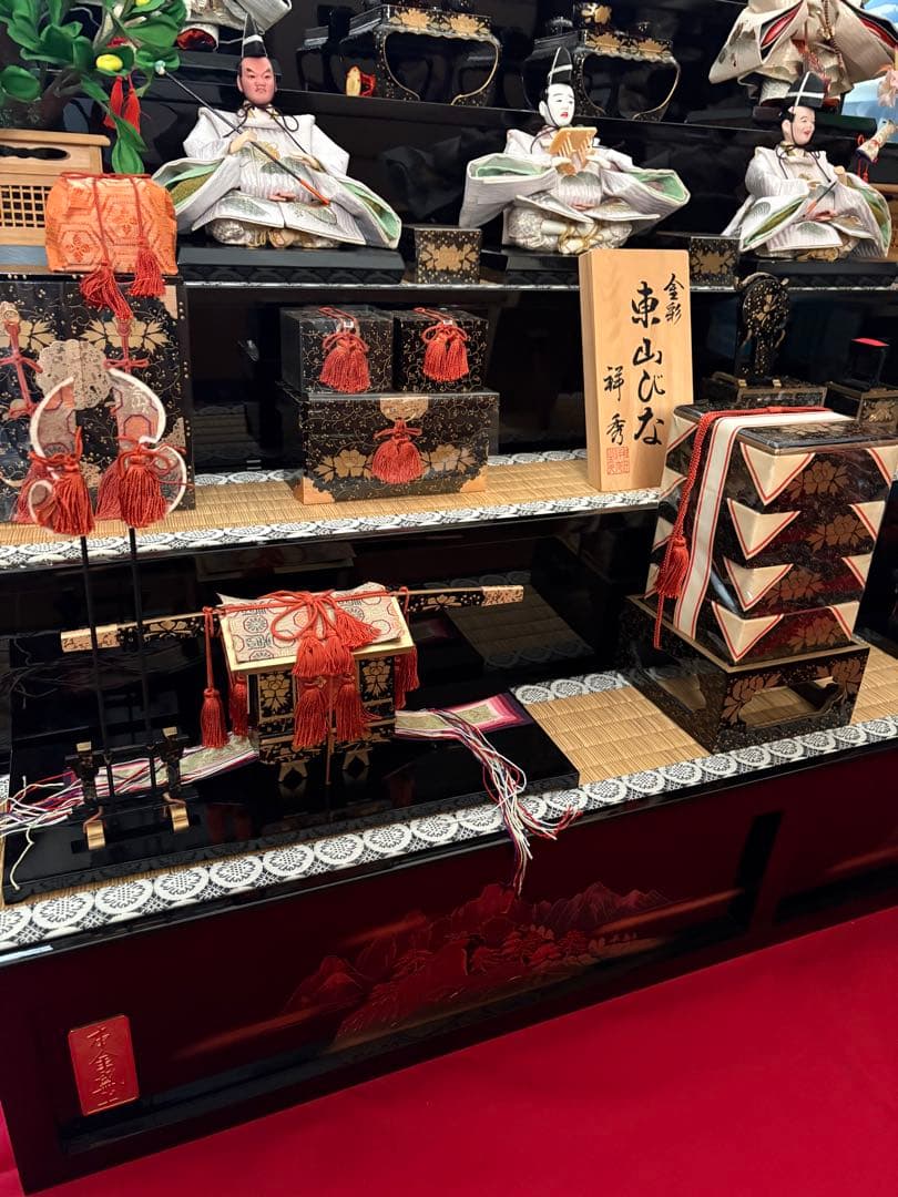 雛人形 七段飾り 台・屏風・道具③④⑤ 三段重/ぼんぼり/桜橘 ※シミ色あせあり