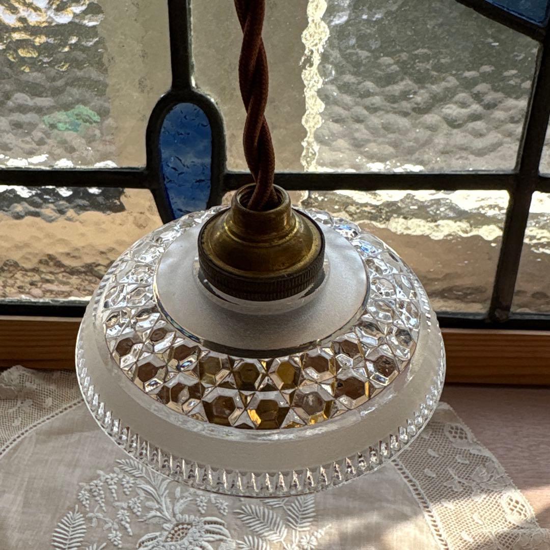 フランスアンティーク　オールドバカラ　ミニガラスシェードランプ