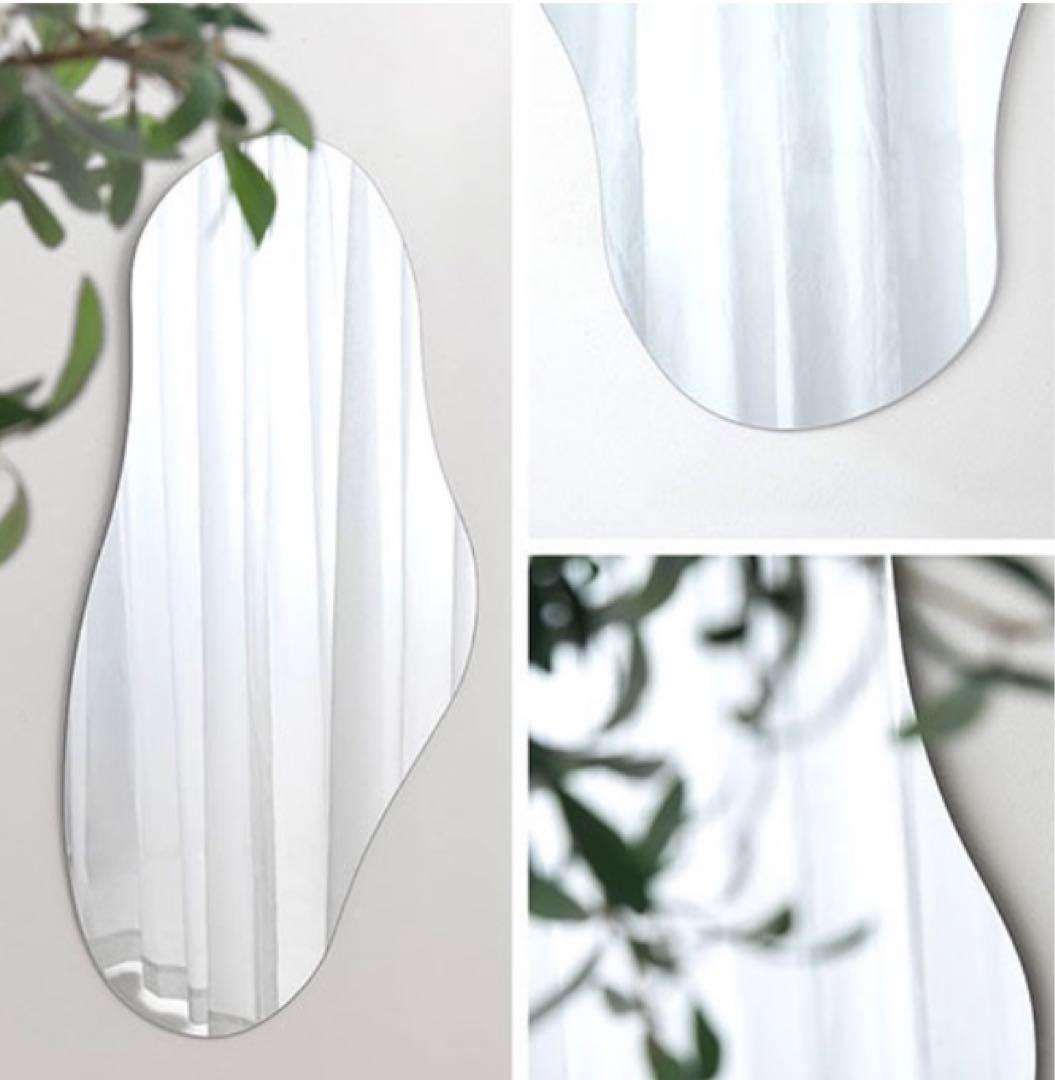 ウェーブミラー 壁 掛け ノンフレーム 飛散防止加工