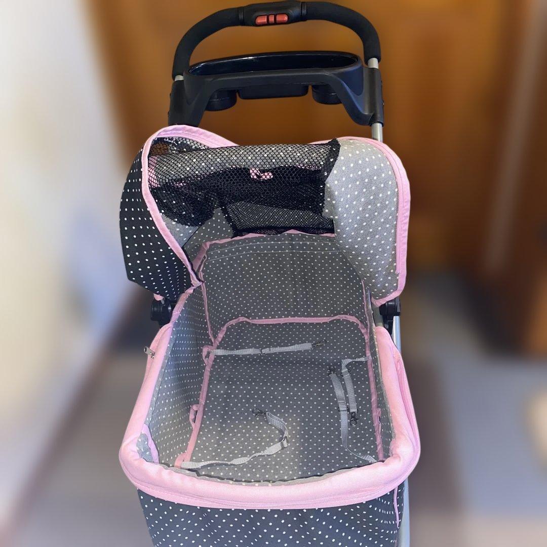 【引き取り希望】ペットカート前輪が2輪のため安定感あり！3輪と4輪のいいとこどり