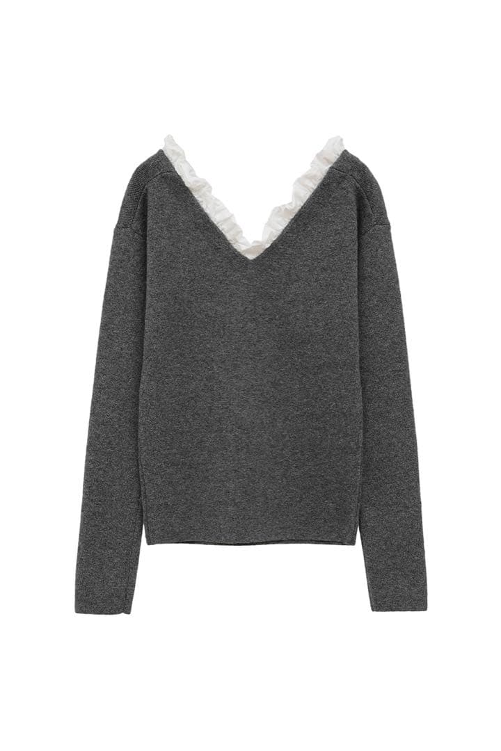CLANE 2WAY FRILL V NECK KNIT TOPS グレー2