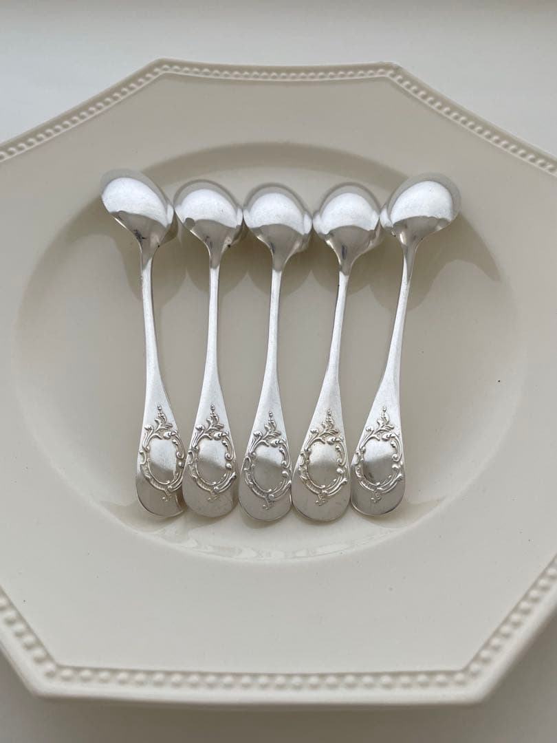 フランスアンティーク エルキューイ シルバースプーン5本セットBaguette