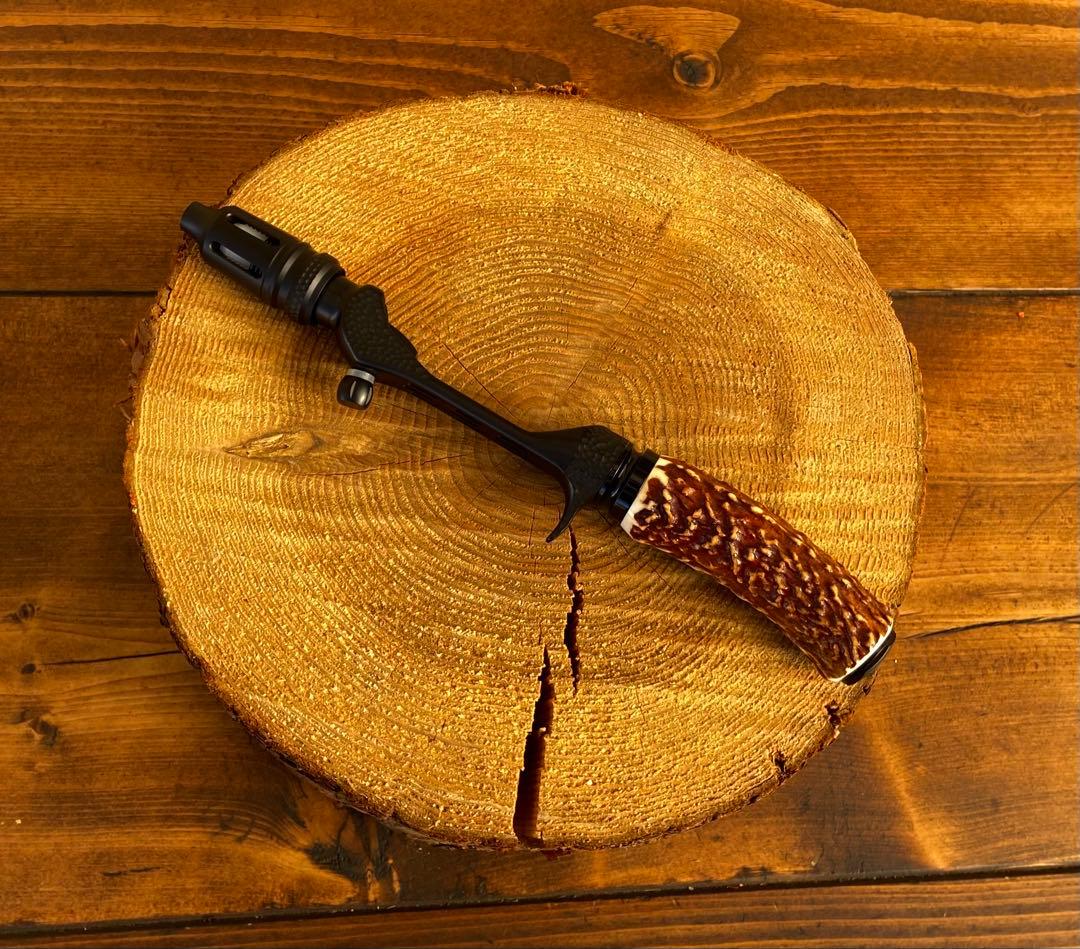 ガングリップ　ブラック　鹿の角グリップ　ハンドメイド　渓流釣り　トラウトロッド