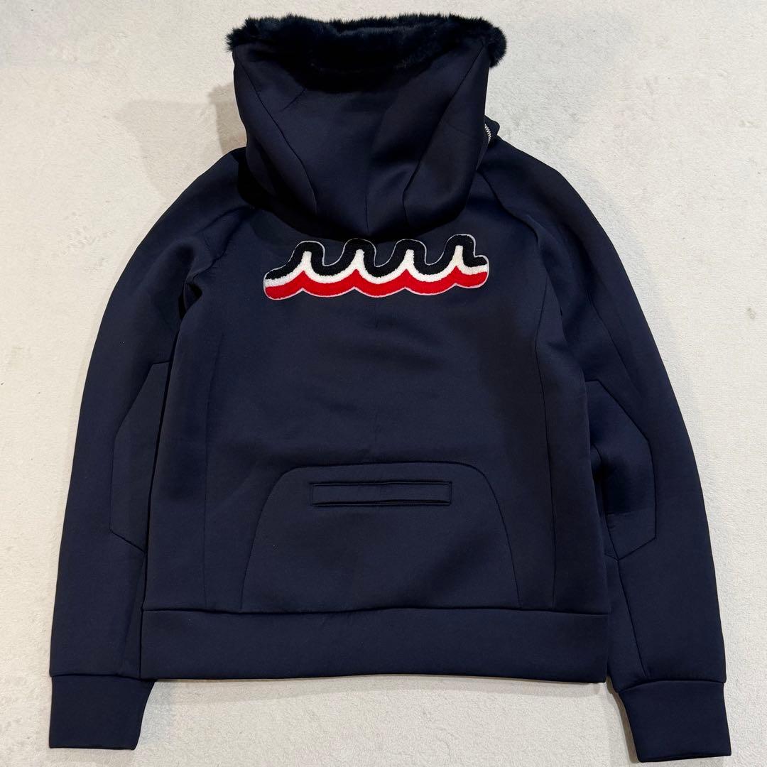 ムータマリン　ボンディングパーカー　ワッペン　2way　ファー　フード　紺　M