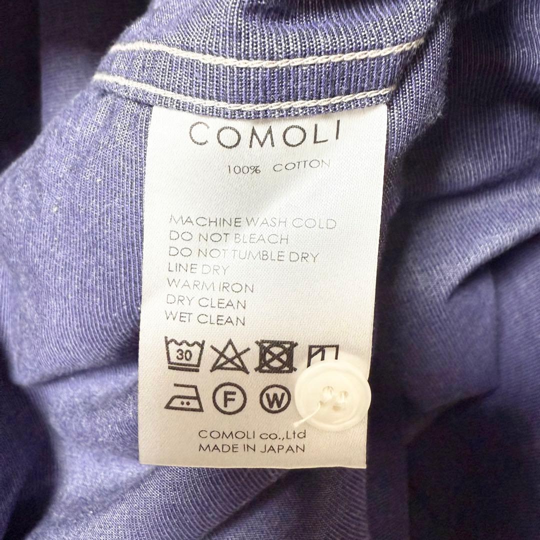 サイズ4！comoli パープルダンガリーシャツ　オープンカラーシャツ