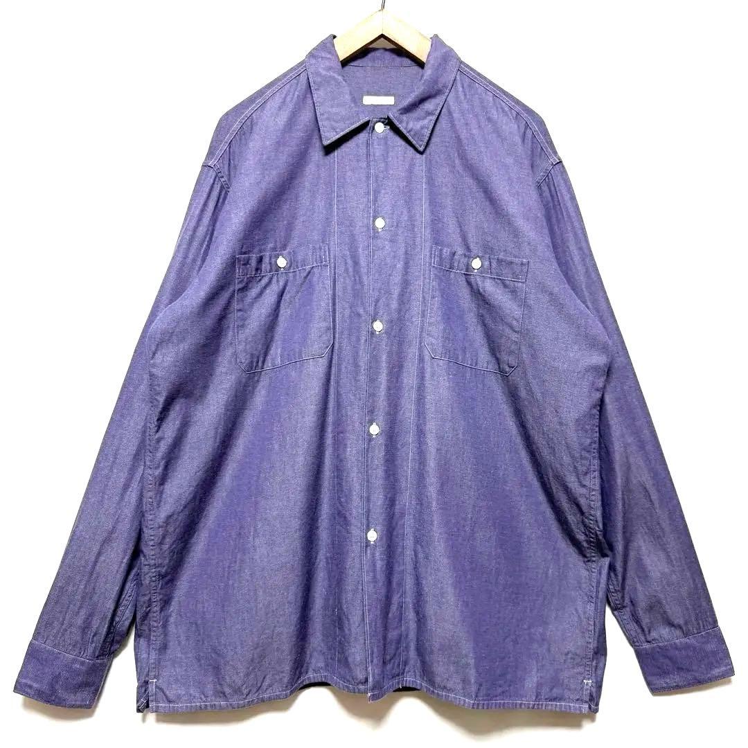 サイズ4！comoli パープルダンガリーシャツ　オープンカラーシャツ