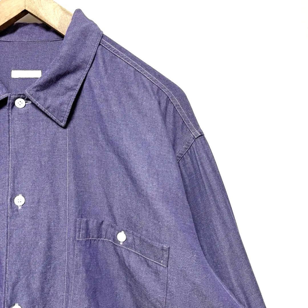 サイズ4！comoli パープルダンガリーシャツ　オープンカラーシャツ
