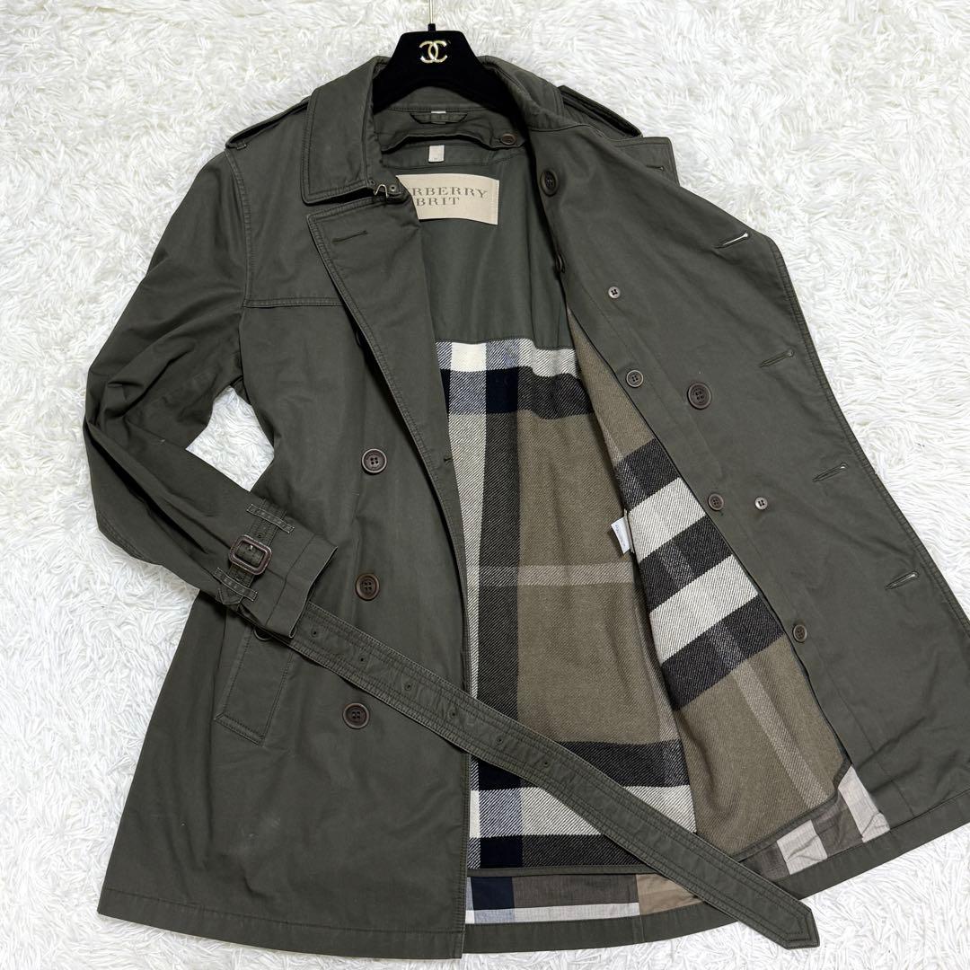 【美品】バーバリーブリット トレンチコート メガチェック ライナー カーキ M