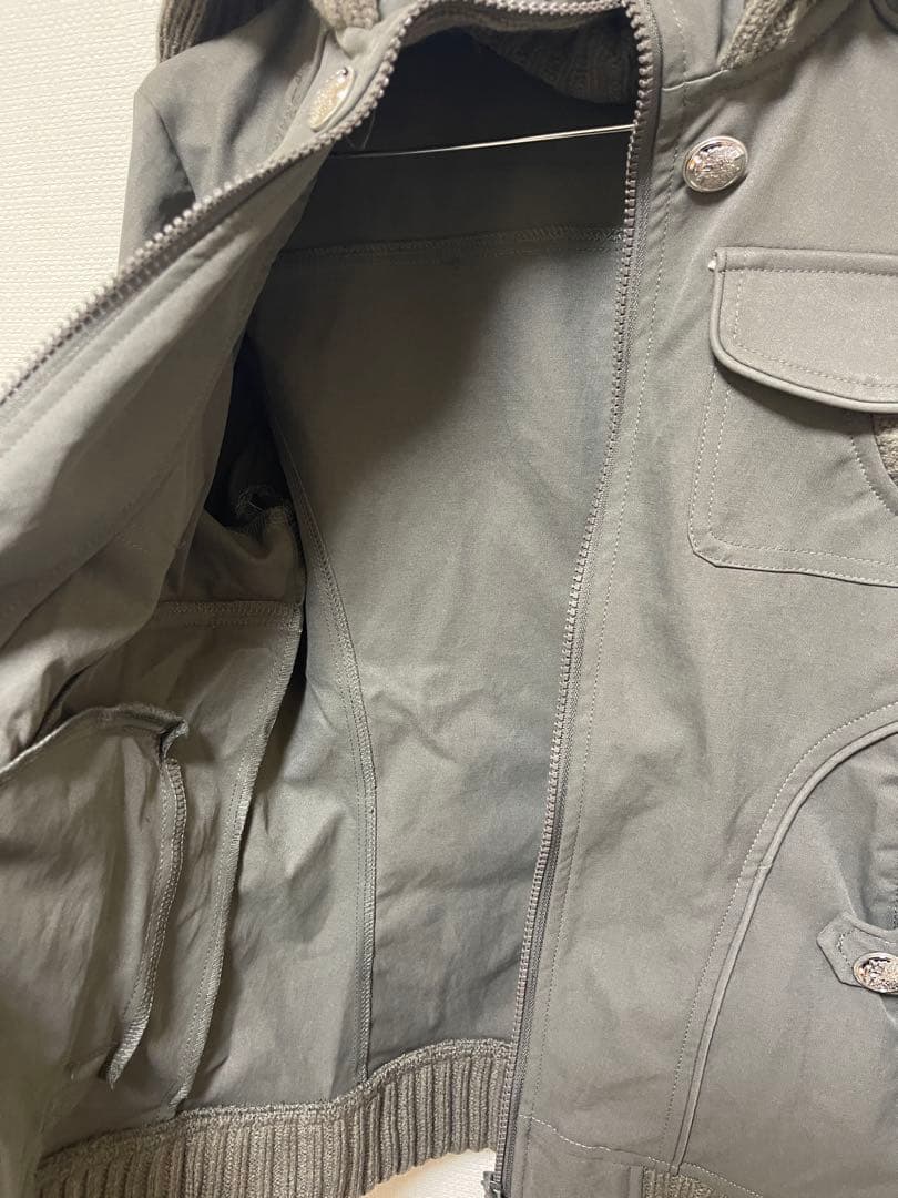 リブ襟 中綿ジャケット グレー ジップアップ ミリタリー風 Y2K 韓国