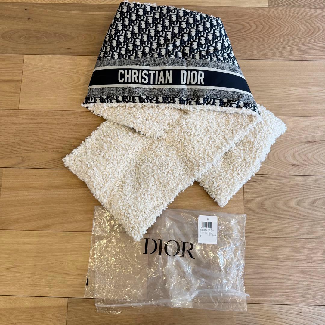 ディオール オブリーク × ボア マフラー ネイビー系 / クリーム