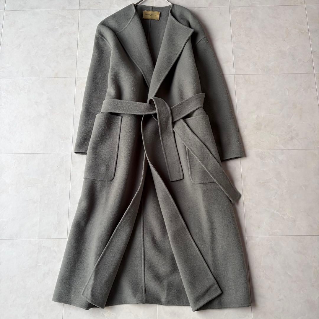 ユナイテッドアローズ ウール リバー ベルテッド ロングコート グレー 36