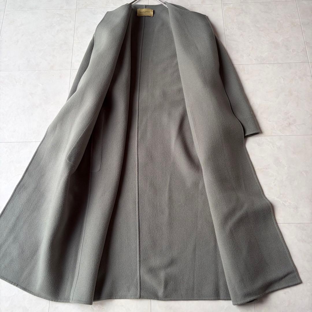 ユナイテッドアローズ ウール リバー ベルテッド ロングコート グレー 36