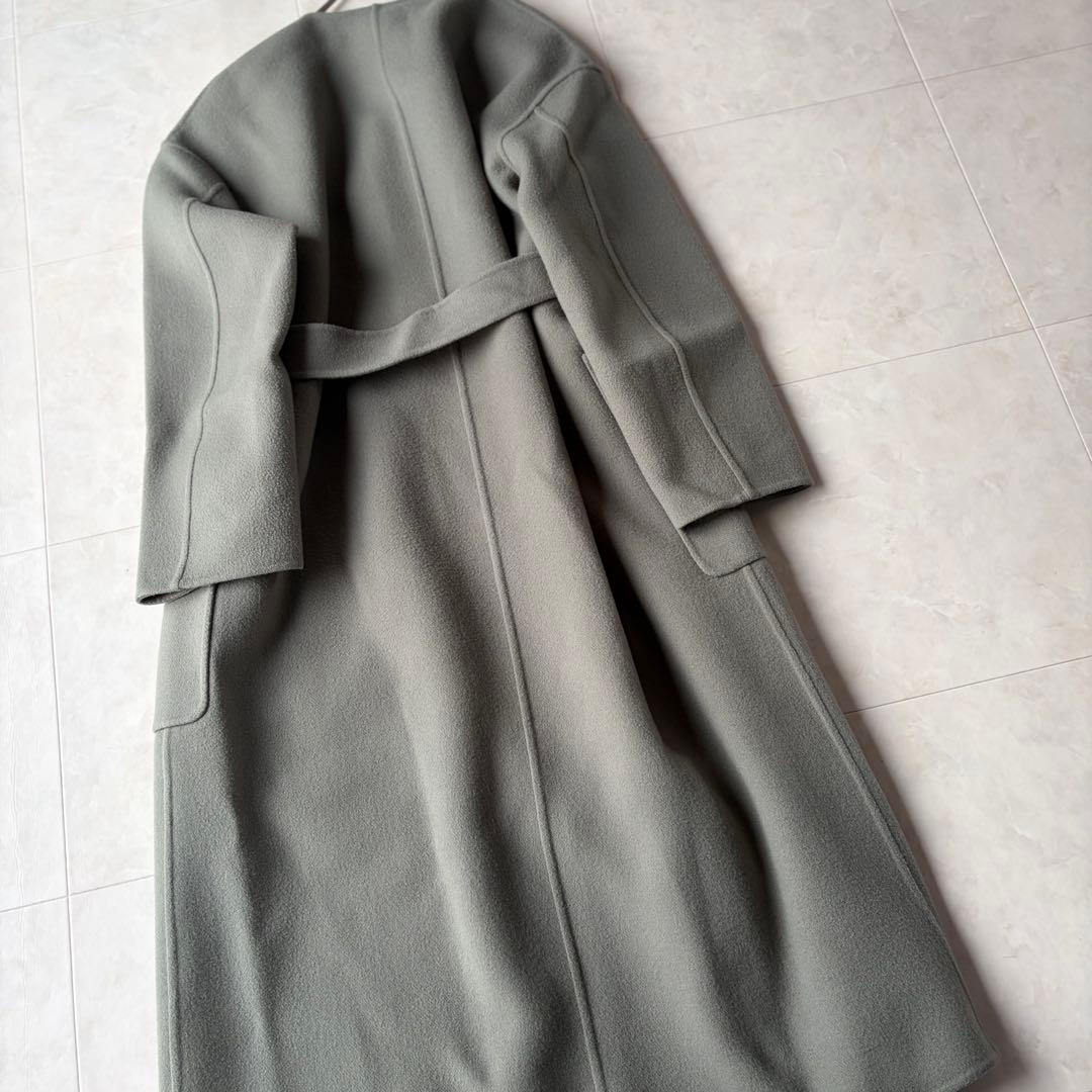 ユナイテッドアローズ ウール リバー ベルテッド ロングコート グレー 36