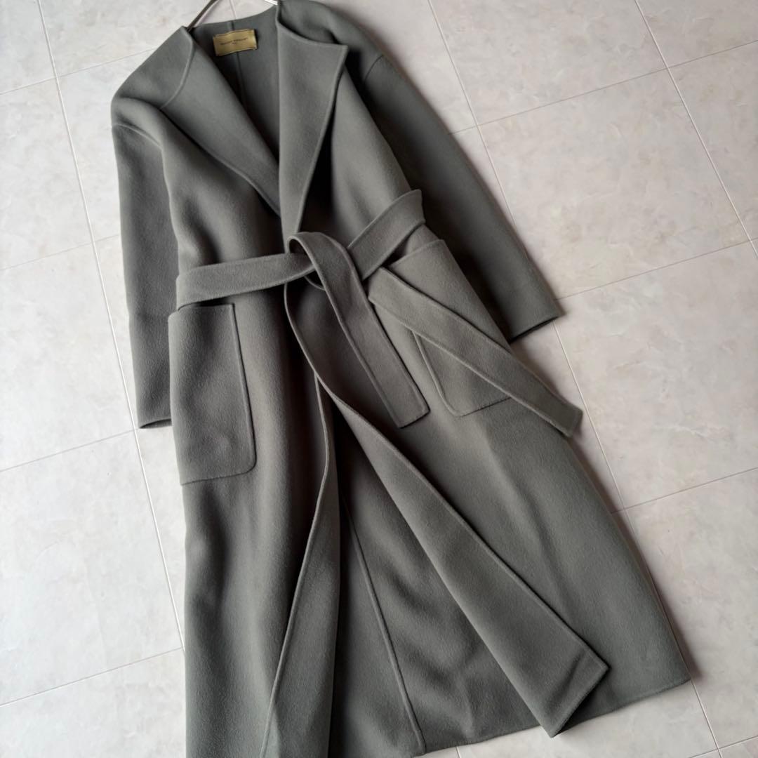 ユナイテッドアローズ ウール リバー ベルテッド ロングコート グレー 36