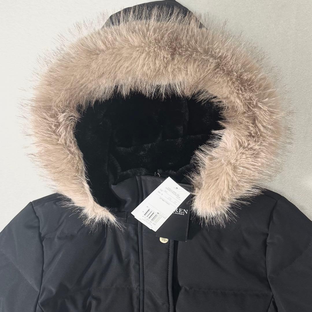 新品 ローレンラルフローレン フェイクファー ダウンコート ブラック S