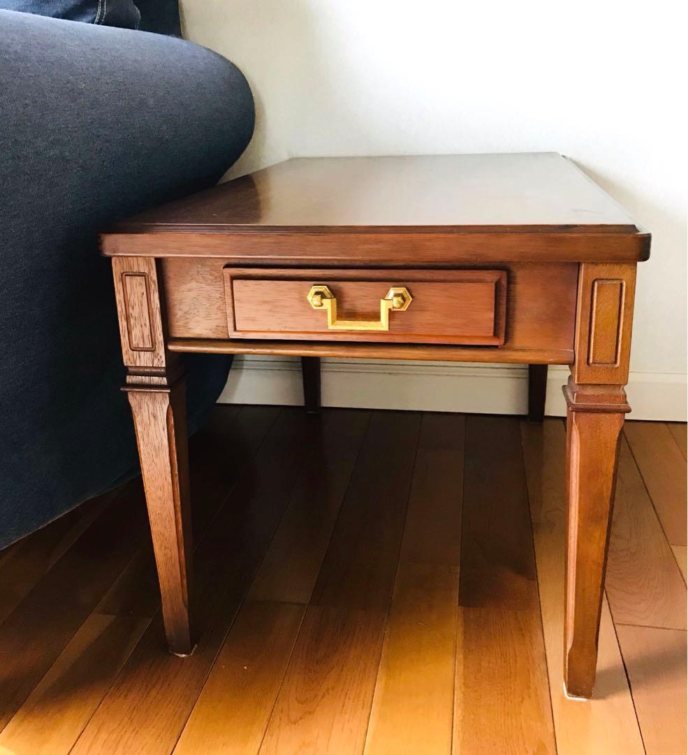 マルニ木工 木製サイドテーブル 引き出し付き