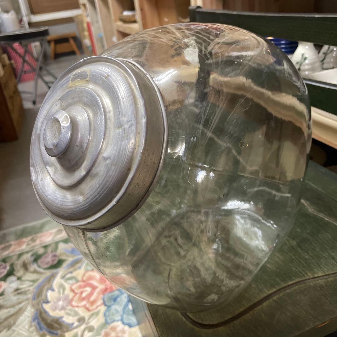 昭和古ガラス　駄菓子屋さんのお菓子入れガラス容器　フタ付き　昭和レトロ