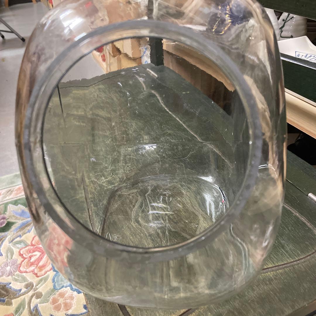 昭和古ガラス　駄菓子屋さんのお菓子入れガラス容器　フタ付き　昭和レトロ