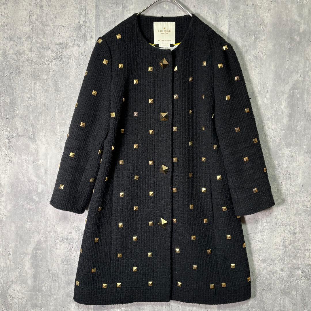 Kate Spade スペンサーコート ゴールド スタッド ブラック ツイード
