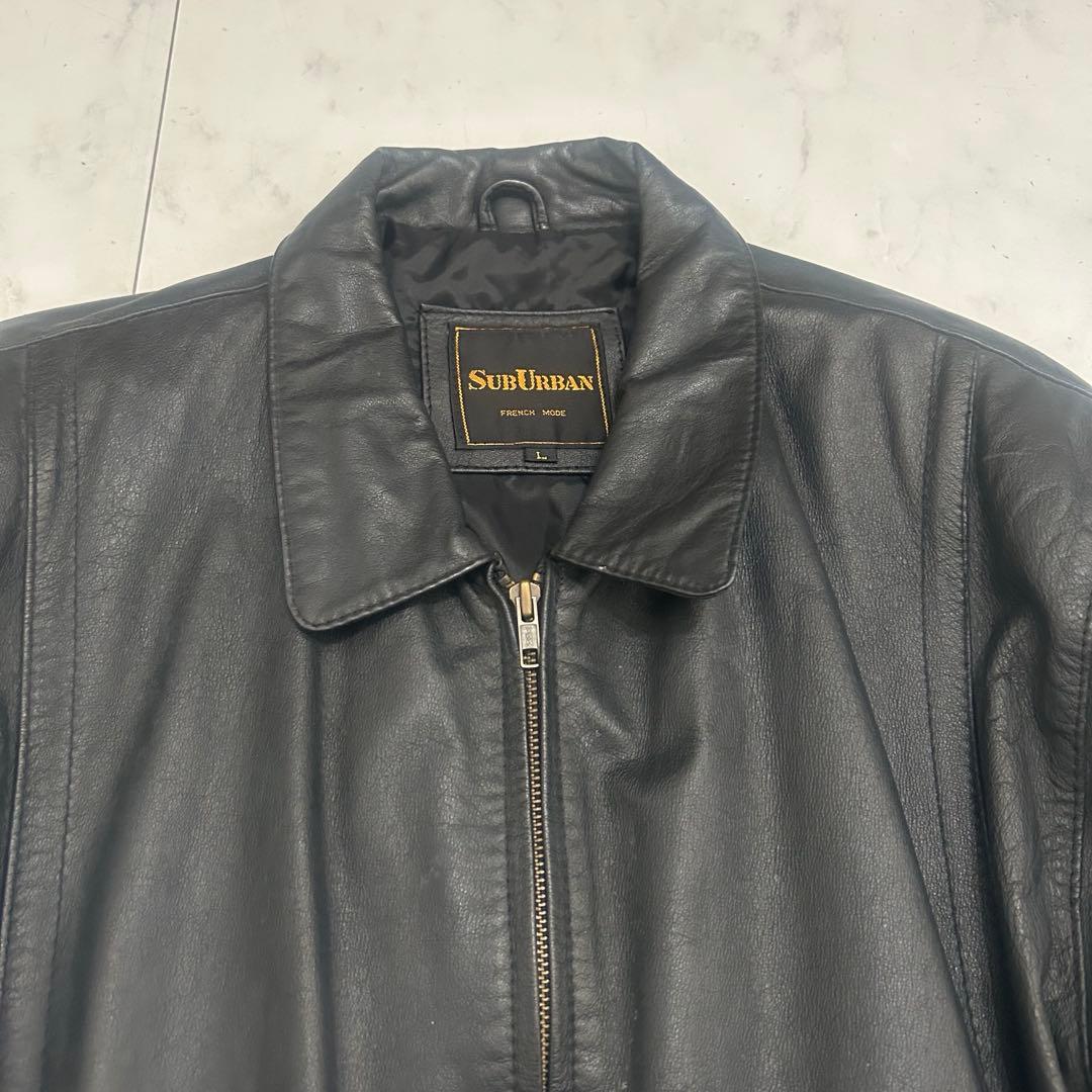 80s 90s archive レザーボンバージャケット 短丈 黒